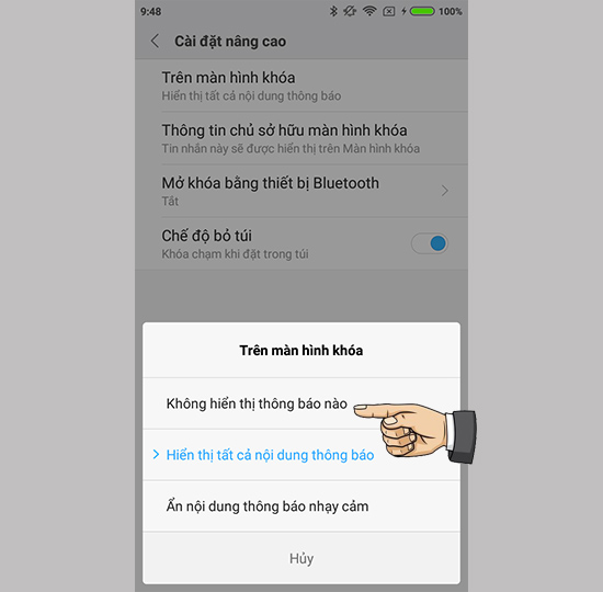 Chọn không hiển thị thông báo